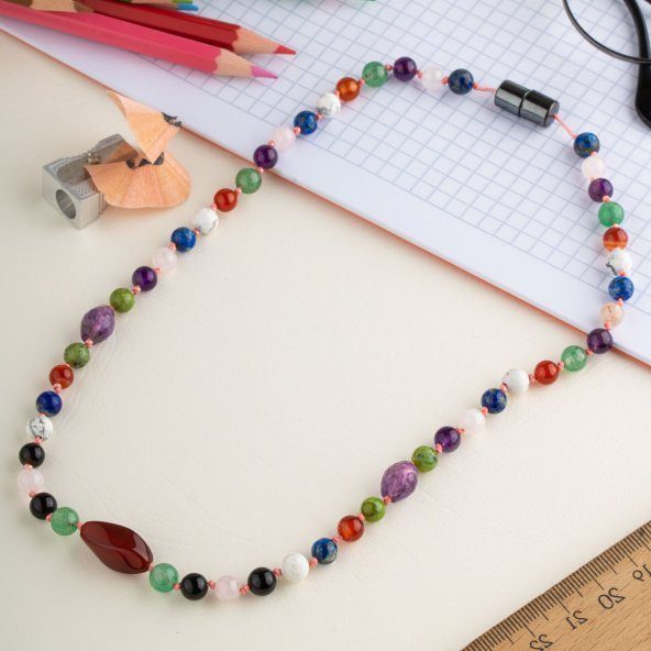 Kız Öğrenci 6mm Dogal Taş Düğümlü Kolye - 7