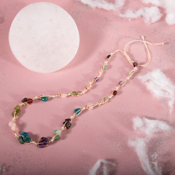 Başak Burcu Kolye Ametist, Bordo Granat Lal, Jasper, Mavi Apatit, Pembe Kuvars, Yeşil Aventurin, Zebercet (Peridot) - 9