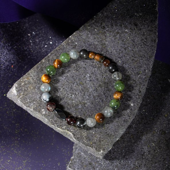 Akrep Burcu Bileklik Bordo Granat Lal, Golden Obsidyen, Kaplan Gözü, Labradorit, Yeşim - 10