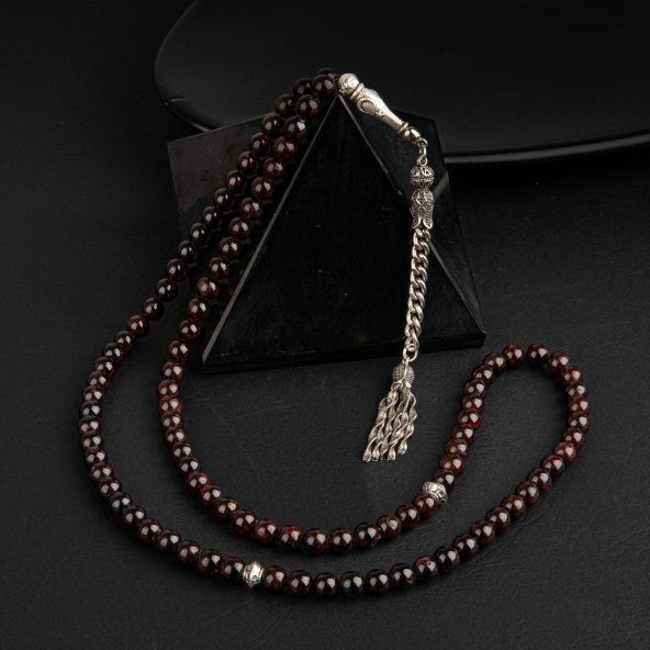 Bordo Granat Lal Doğal Taş Tesbih 99luk - 6mm - 2