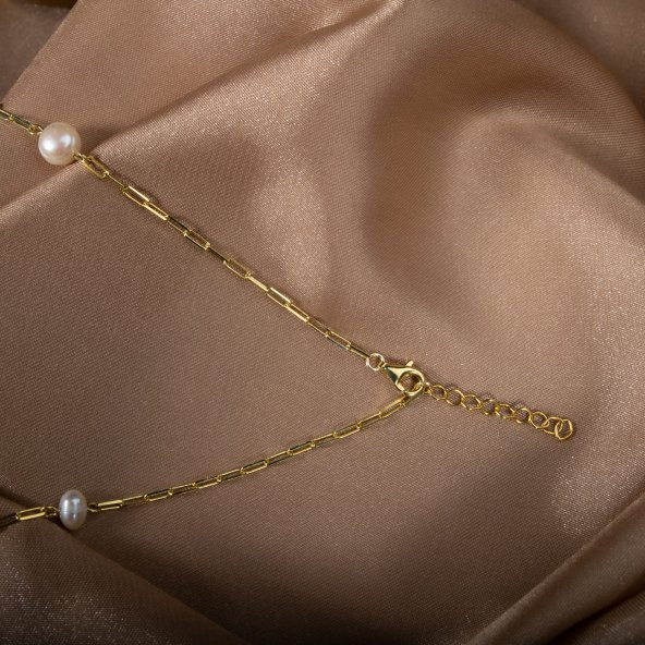 İnci Doğal Taş Gümüş Kolye - 4