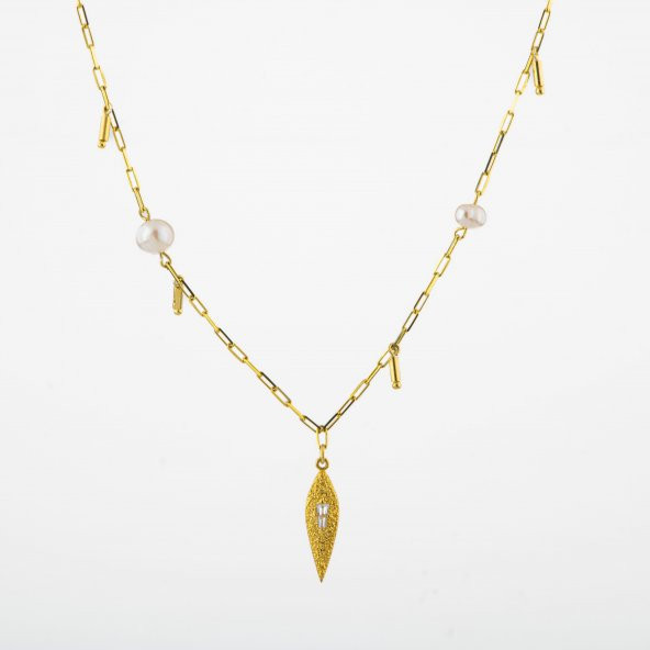 İnci Doğal Taş Gümüş Kolye