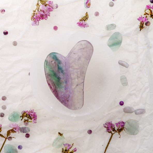 Florit Taşı Gua Sha Yüz Masaj Taşı Kalpli - 6