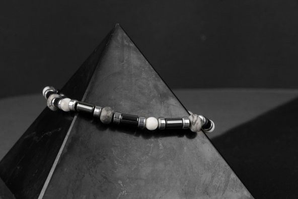 Gri Jasper-Hematit-Havlit Doğal Taş Bileklik - 9