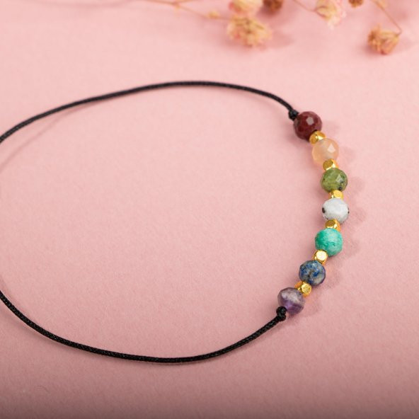 Çakra-Jasper-Yeşim-Amazonit-Lapis Lazuli-Güneş Taşı-Ametist-Ay Taşı Doğal Taş Bileklik - 3
