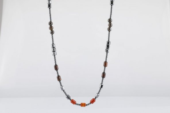 Akik-Kaplan Gözü-Bronzit-Jasper-Kuvars-Lal-Pirit-Obsidyen Doğal Taş Erkek Kolye - 6