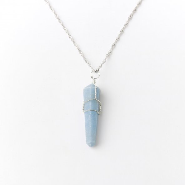 Akuamarin Doğal Taş Kolye Ucu 3x1 cm, Gümüş Zincir - 3