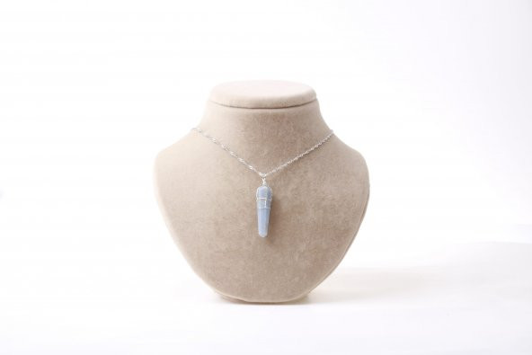 Akuamarin Doğal Taş Kolye Ucu 3x1 cm, Gümüş Zincir - 4