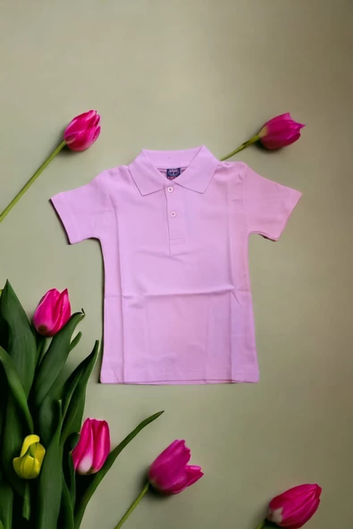 Polo Yaka Tişört Alm Kısa Kol 6-16 Yaş Çocuk pembe Okul Tişört/t-shirt