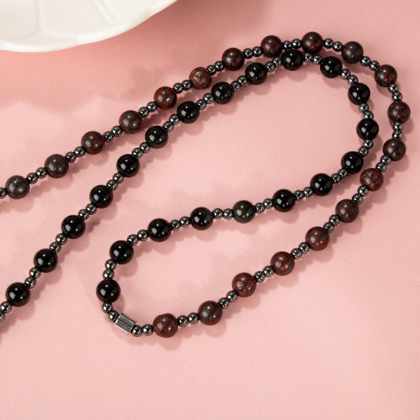Kaplan Gözü-Obsidyen-Dragon Jasper-Hematit Doğal Taş Kolye - 6