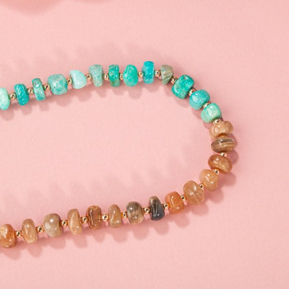 Amazonit-Güneş Taşı-Hematit Doğal Taş Kolye - 9