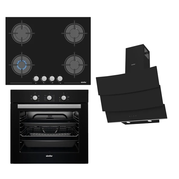 Simfer Siyah Cam Ankastre Set ( 7336-8706-3653 ) 65 Cm Ocak