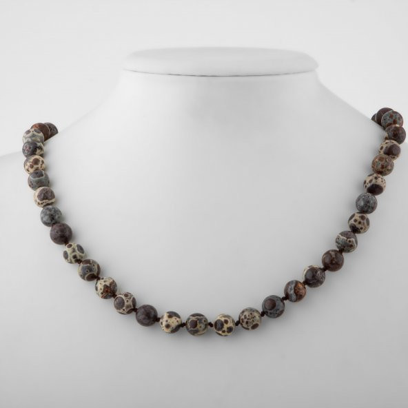Meksika Jasper 8 mm Düğümlü Doğal Taş Kolye