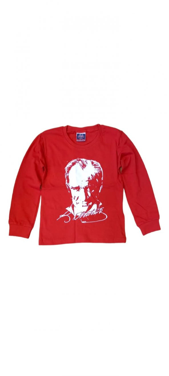 çocuk kırmızı Uzun Kollu Atatürk Baskılı Tişört sweatshirt unisex model