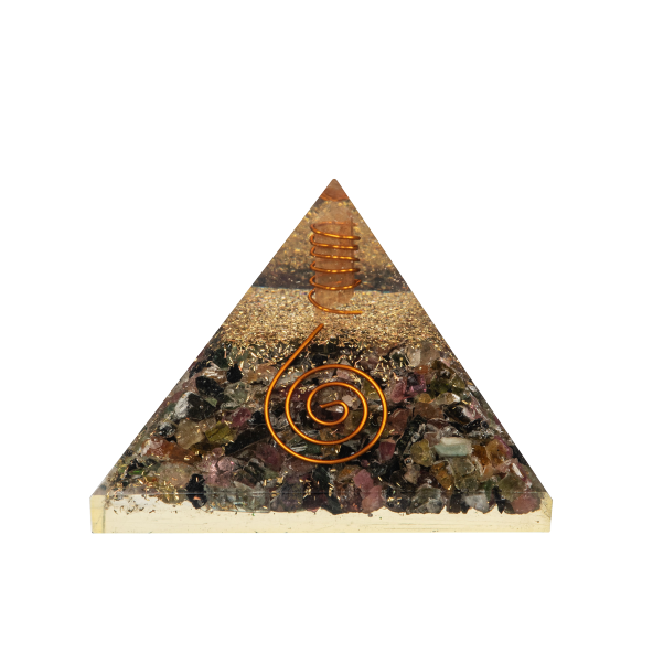 Renkli Turmalin Doğal Taş Organit Piramit - 6cm