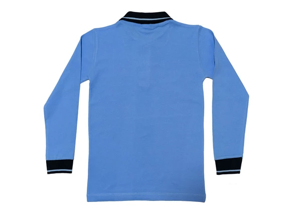 Polo Yaka Tişört çocuk uzun kol siyah çizgi yaka mavi Okul Tişört/t-shirt - 2