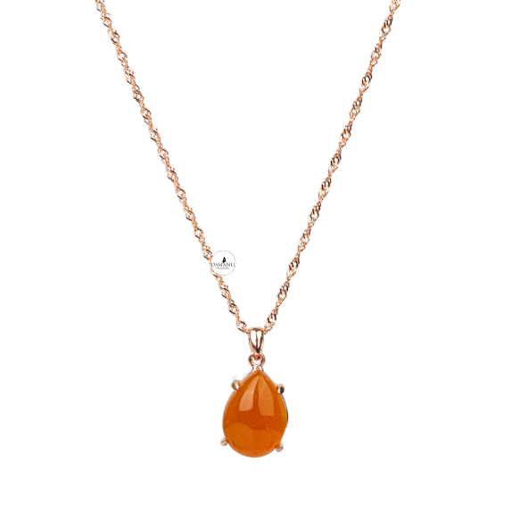 Karnelyan Akik Doğal Taş Rose Gümüş Damla Kolye