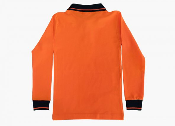 Polo Yaka Tişört çocuk uzun kol siyah çizgi yaka turuncu  Okul Tişört/t-shirt - 2