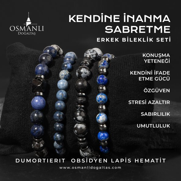 Kendine İnanma Sabretme Doğal Taş Erkek Bileklik Seti - 8