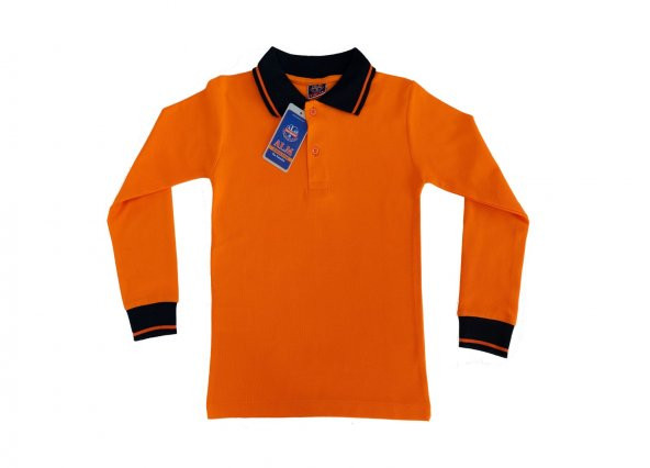 Polo Yaka Tişört çocuk uzun kol siyah çizgi yaka Turuncu Okul Tişört/t-shirt