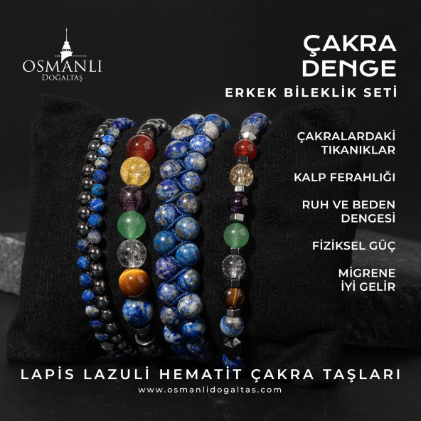 Çakra-Lapis Bileklik Seti Ametist, Kaplan Gözü, Akik, Kuvars, Lapis - 9