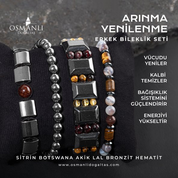 Arınma Yenilenme Doğal Taş Erkek Bileklik Seti - 6