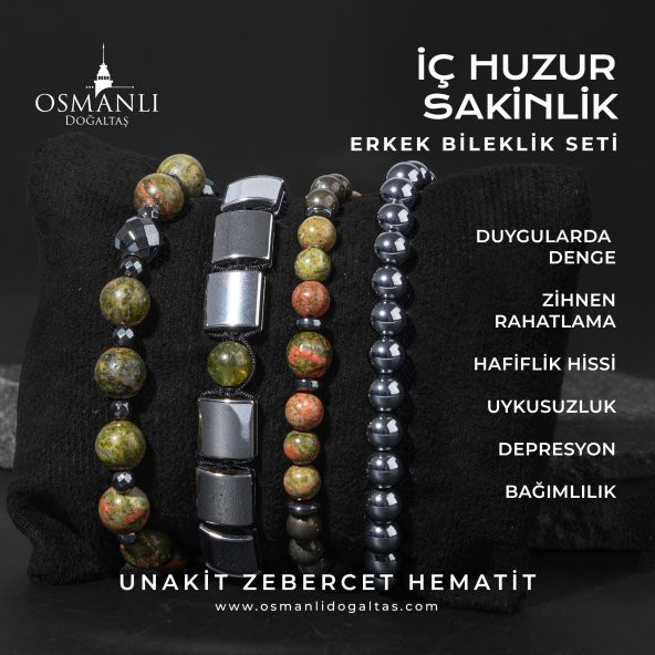 İç Huzur Sakinlik Doğal Taş Erkek Bileklik Seti - 11