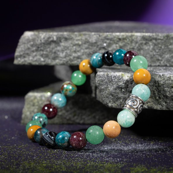 Başak Burcu Bileklik Amazonit, Bordo Granat Lal, Jasper, Krizokol, Mavi Apatit, Siyah Göz Akik, Yeşil Aventurin - Resim 6