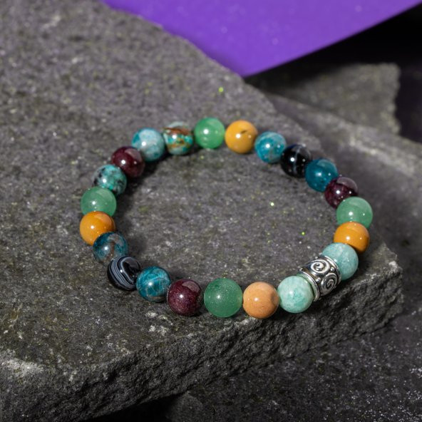 Başak Burcu Bileklik Amazonit, Bordo Granat Lal, Jasper, Krizokol, Mavi Apatit, Siyah Göz Akik, Yeşil Aventurin - Resim 7