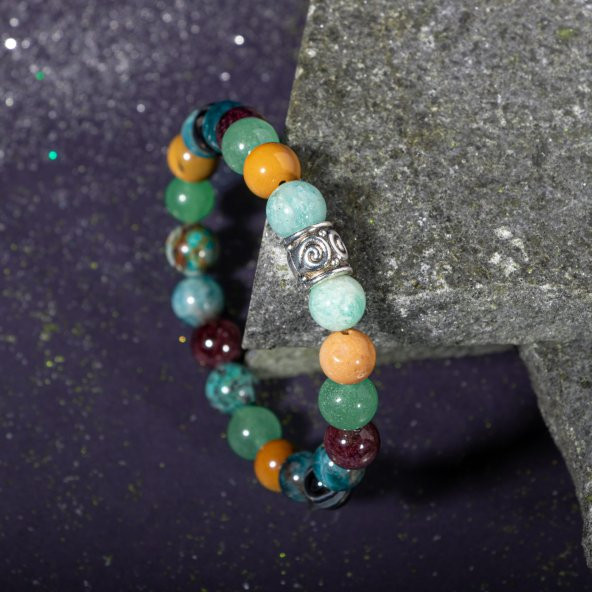 Başak Burcu Bileklik Amazonit, Bordo Granat Lal, Jasper, Krizokol, Mavi Apatit, Siyah Göz Akik, Yeşil Aventurin - Resim 9