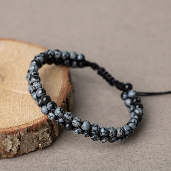 Karlı Obsidyen 4mm Çift Sıra Doğal Taş Bileklik - 2