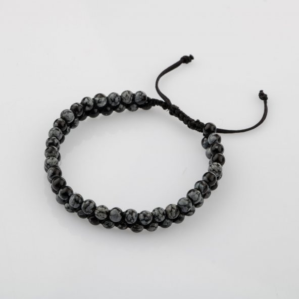 Karlı Obsidyen 4mm Çift Sıra Doğal Taş Bileklik - 4