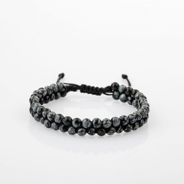 Karlı Obsidyen 4mm Çift Sıra Doğal Taş Bileklik - 8