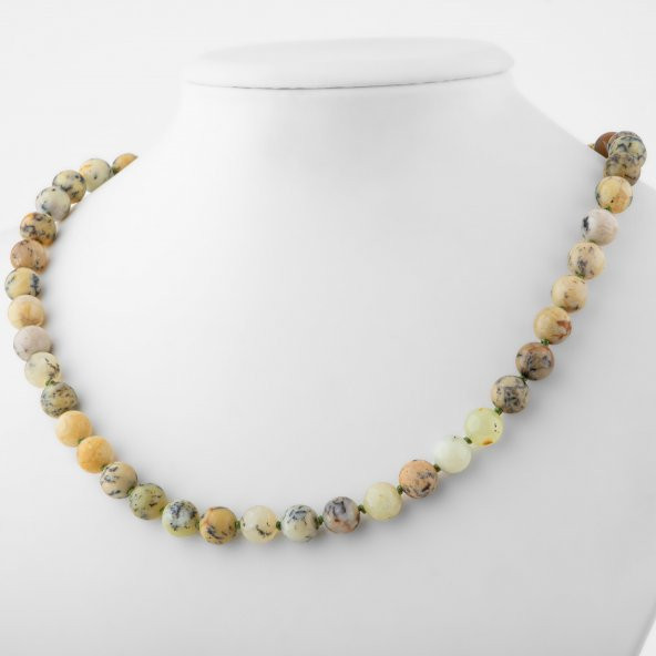 Opal Sarı 8 mm Düğümlü Doğal Taş Kolye - 2