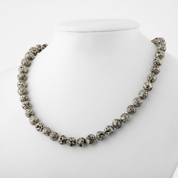 Sarı Lav Taşı 8 mm Düğümlü Doğal Taş Kolye - Resim 2