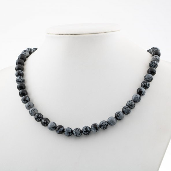Karlı Obsidyen 8 mm Dizi Doğal Taş Kolye - 2