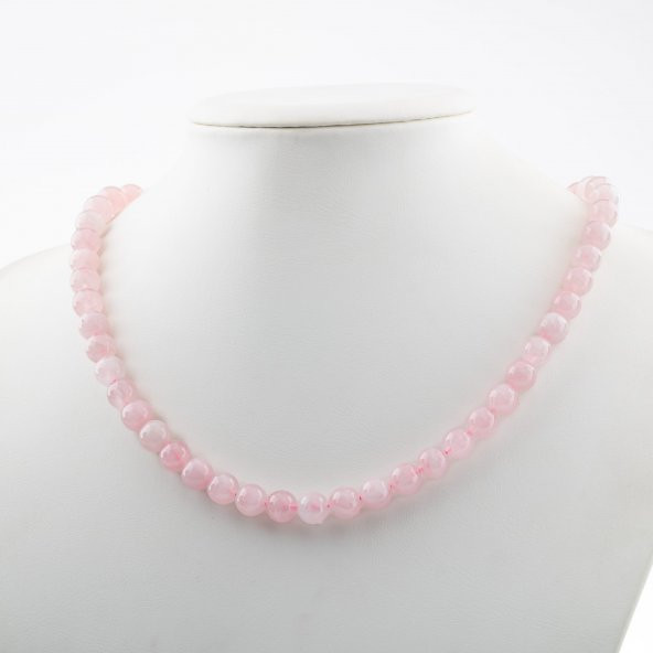 Pembe Kuvars (Gül Kuvars) 8 mm Dizi Doğal Taş Kolye