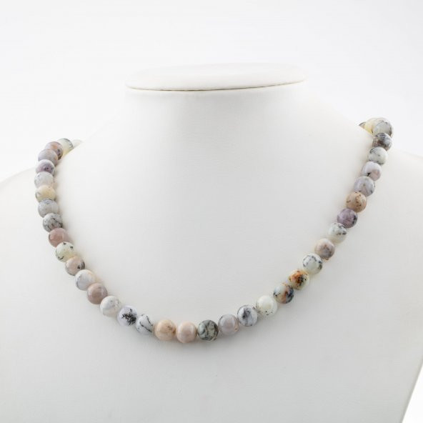 Süt Opal 8 mm Dizi Doğal Taş Kolye - 2