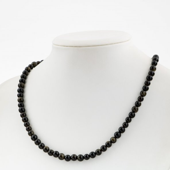 Obsidyen 6 mm Dizi Doğal Taş Kolye - 2
