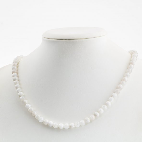 Ay Taşı 6 mm Dizi Doğal Taş Kolye