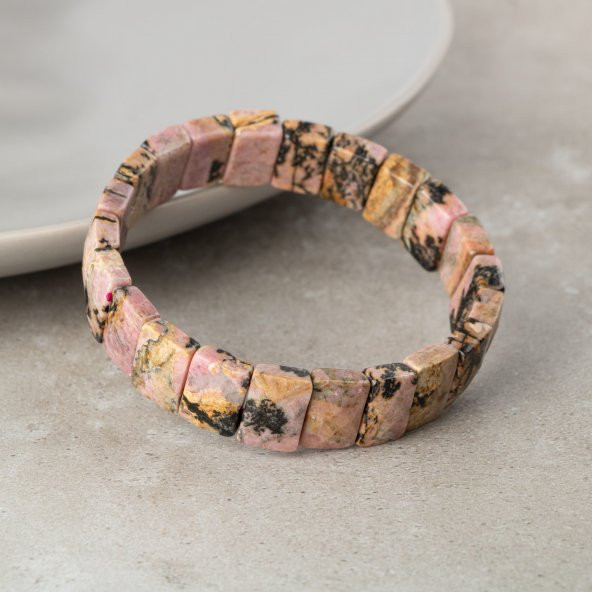 Rodonit Doğal Taş Kare Kesim Geniş Kesim Bileklik - Resim 2