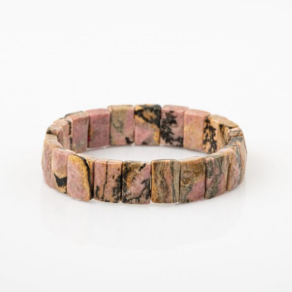 Rodonit Doğal Taş Kare Kesim Geniş Kesim Bileklik - Resim 3
