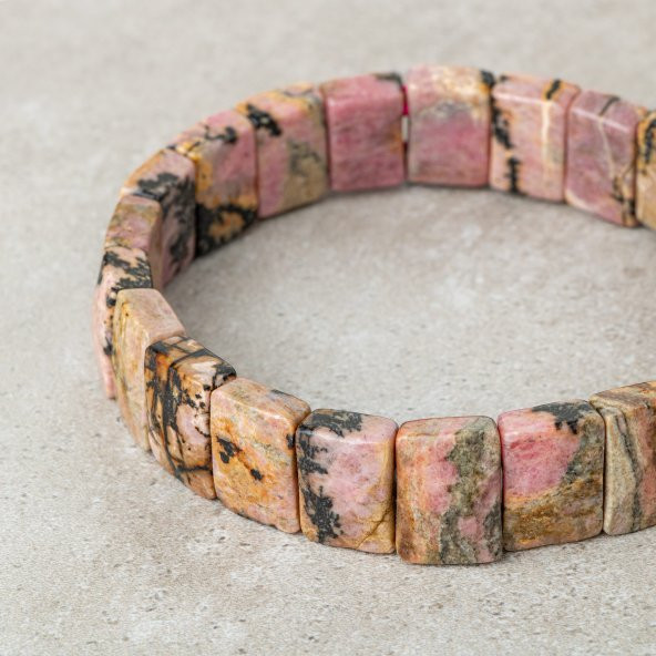 Rodonit Doğal Taş Kare Kesim Geniş Kesim Bileklik - Resim 4