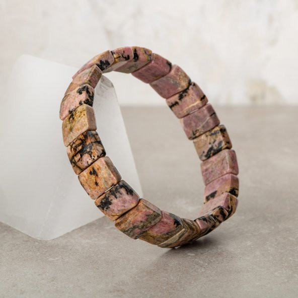 Rodonit Doğal Taş Kare Kesim Geniş Kesim Bileklik - Resim 5