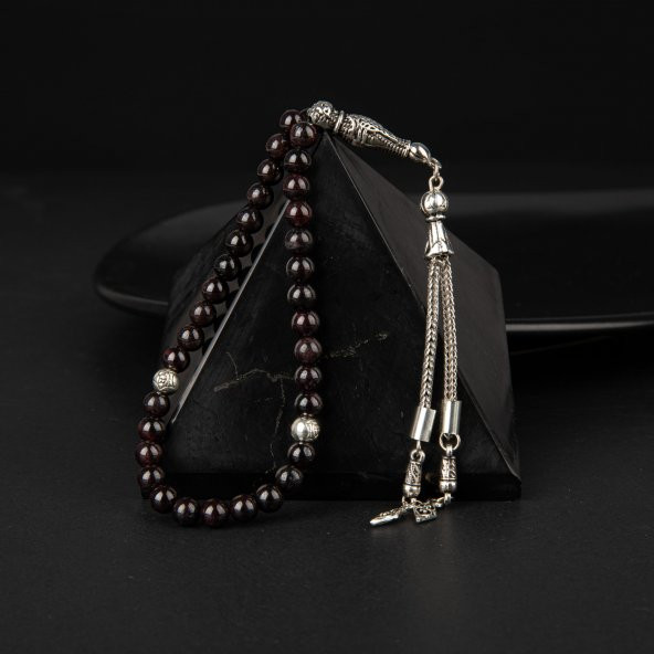 Bordo Granat Lal Doğal Taş Tesbih 33lük - 6mm - 6
