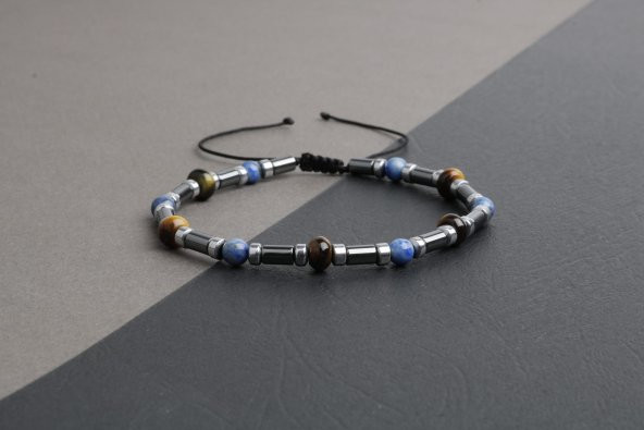 Kaplan Gözü-Hematit-Lapis Lazuli Doğal Taş Bileklik - 6