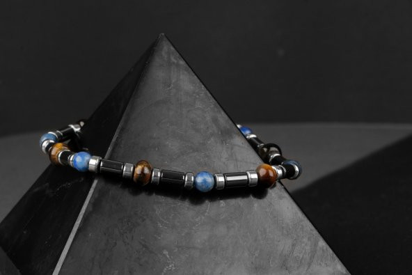 Kaplan Gözü-Hematit-Lapis Lazuli Doğal Taş Bileklik - 9