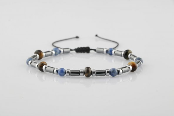 Kaplan Gözü-Hematit-Lapis Lazuli Doğal Taş Bileklik - 7
