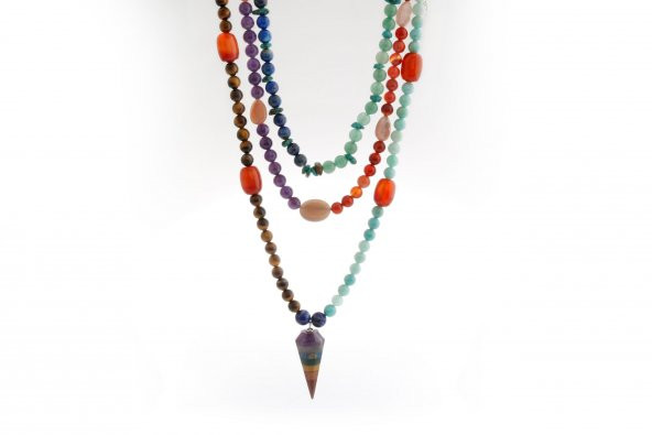 Etiyopya, Akik-Ametist-Lapis-Kaplangözü-Aventurin-Amazonit Doğal Taş Kolye - Resim 4