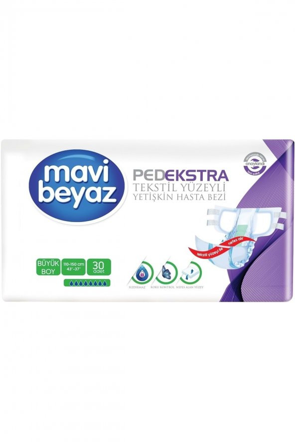 Mavi Beyaz PedEkstra Büyük Boy Large Belbantlı Hasta Bezi 30lu 4 paket / 120 adet